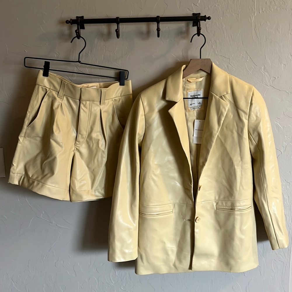 Abercrombie and Fitch yellow vegan leather jacket and short set